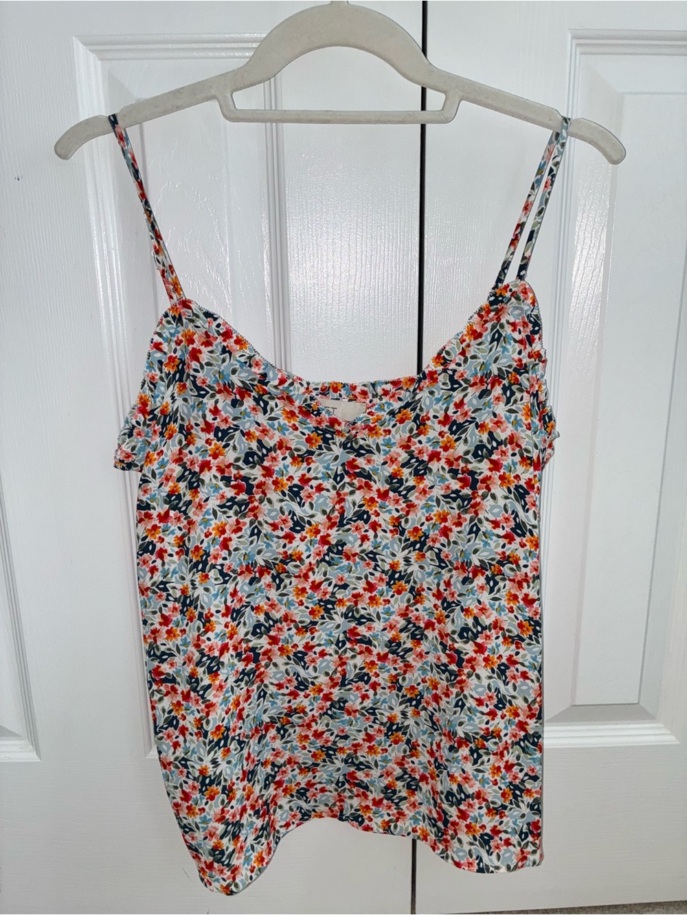 LOFT Floral Spaghetti Strap Cami - White with Red, Blue & Green Floral